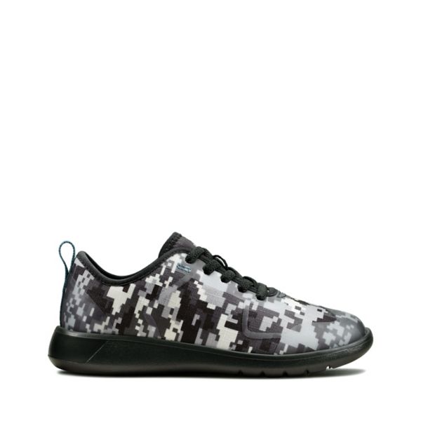 Clarks Girls Scape Soar Kid Trainers Black Camo | USA-8973045